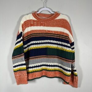 Apricot Mix Knit Stripe‎ Sweater Women's Large Orange Multi Pullover Crewneck